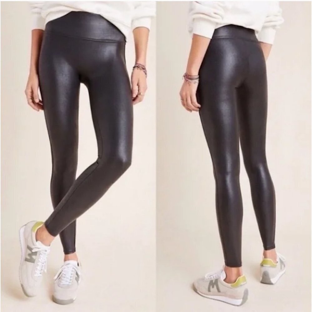 SPANX Faux Leather Leggings S Black Pant 2437 Women Liquid Look High Rise Small